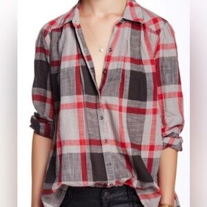 Free People Peppy in Plaid Button Down Shirt, Size S